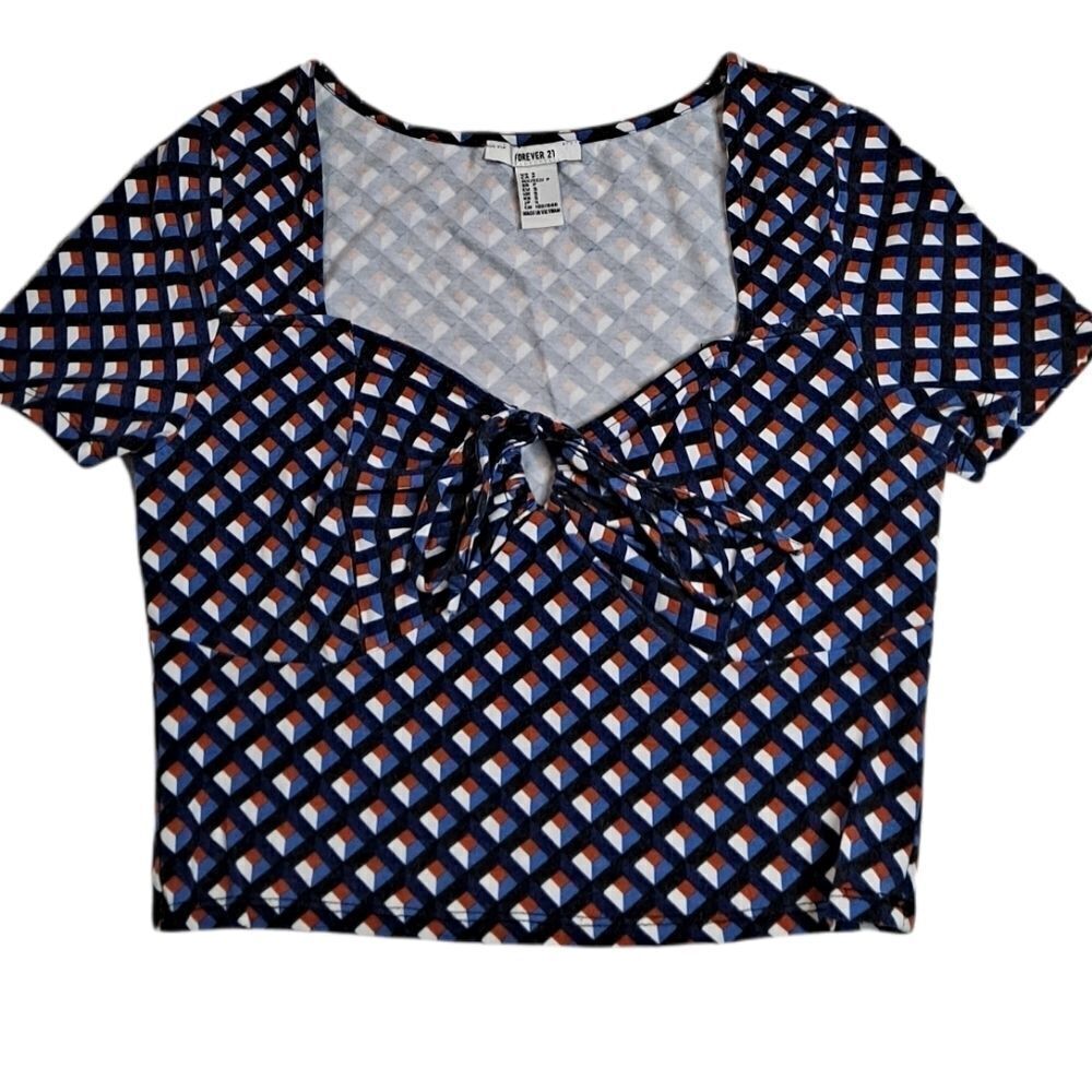 Forever 21 Crop Top Blue White Small